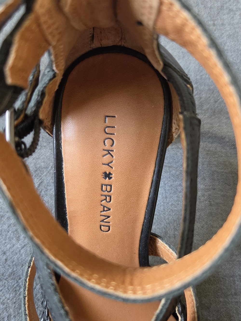 Lucky Brand Black Woven Ankle-Strap Heels - Size 6M - Picture 2 of 6